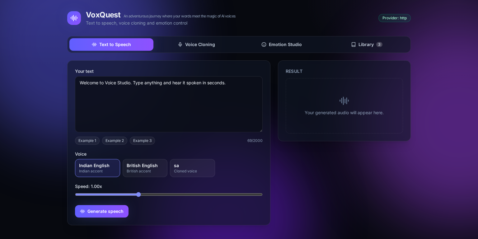 VoxQuest voice studio homepage