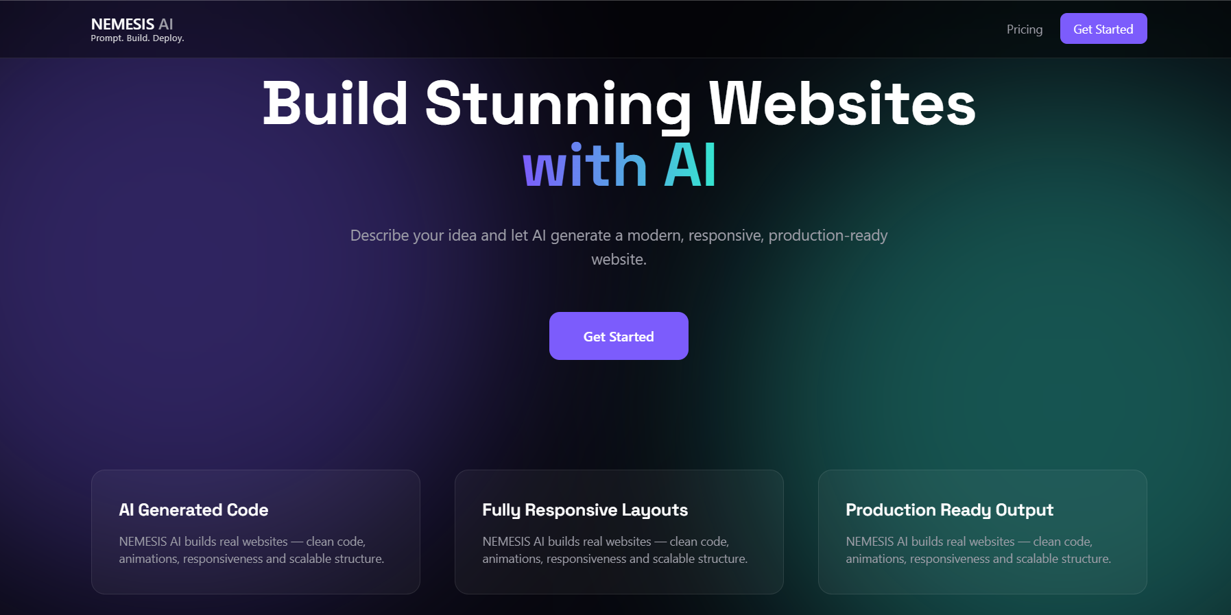 NEMESIS AI website builder homepage
