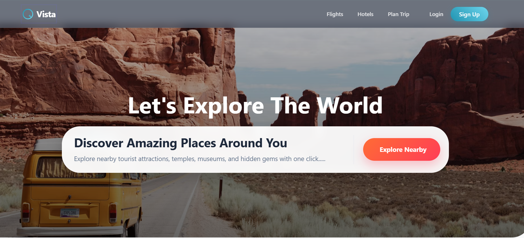 Vista AI travel and tourism website homepage